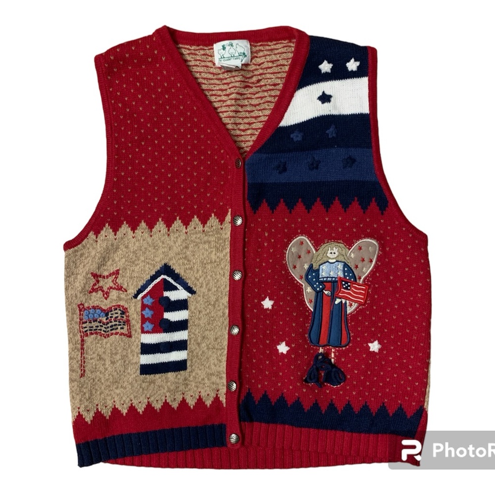 Vintage 1990s The Quacker Factory America Theme Knit Cardigan Sz. L